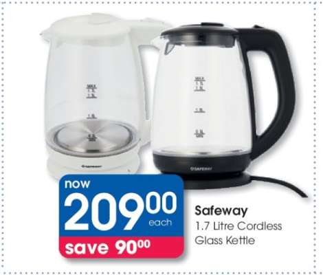 Safeway 1.7 Litre Cordless Glass Kettle