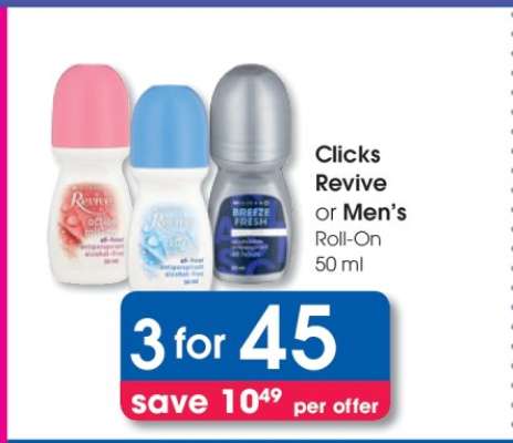 Clicks Revive or Men's Roll-On 50 ml