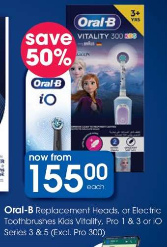 Oral-B Replacement Heads, or Electric Toothbrushes Kids Vitality, Pro 1 & 3 or iO Series 3 & 5 (Excl. Pro 300)
