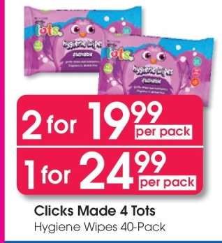 Clicks Made 4 Tots Hygiene Wipes 40-Pack