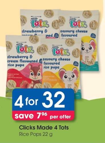 Clicks Made 4 Tots Rice Pops 22 g