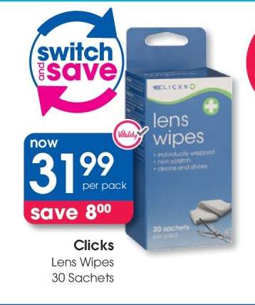 Clicks Lens Wipes 30 Sachets