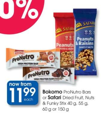 Bokomo ProNutro Bars or Safari Dried Fruit, Nuts & Funky Stix