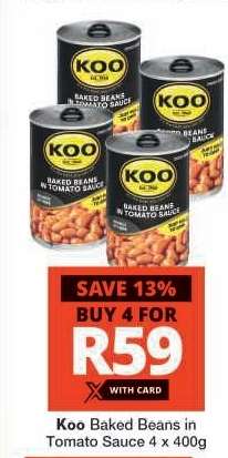 Koo Baked Beans in Tomato Sauce 4 x 400g