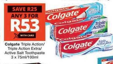 Colgate Triple Action/Triple Action Extra/Active Salt Toothpaste