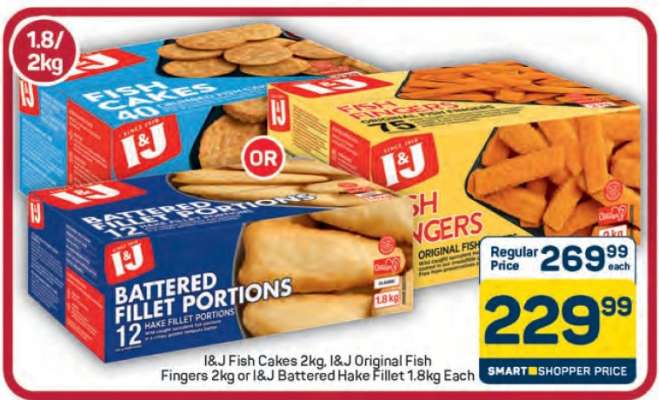 I&J Fish Cakes, Fish Fingers, Battered Hake Fillet