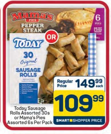 Today Sausage Rolls Assorted 30s or Mama's Pies Assorted 6s Per Pack