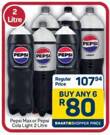 Pepsi Max or Pepsi Cola Light 2 Litre