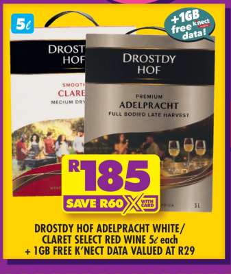 DROSTDY HOF ADELPRACHT WHITE/CLARET SELECT RED WINE 5ℓ