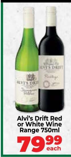 Alvi’s Drift Red or White Wine Range 750ml