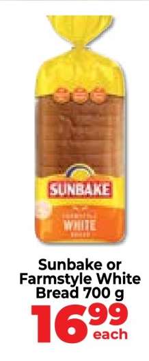 Sunbake or Farmstyle White Bread 700 g