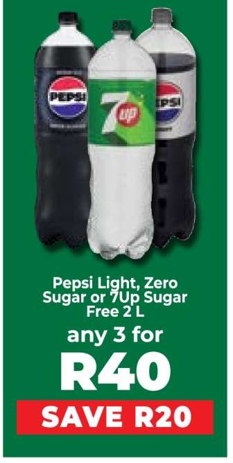 Pepsi Light, Zero Sugar or 7Up Sugar Free 2 L