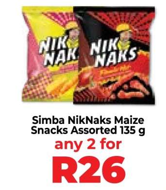 Simba NikNaks Maize Snacks Assorted 135 g