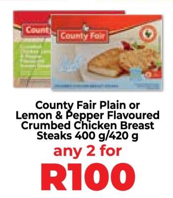 County Fair Plain or Lemon & Pepper Flavoured Crumbed Chicken Breast Steaks