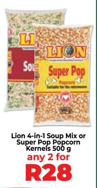 Lion 4-in-1 Soup Mix or Super Pop Popcorn Kernels 500 g