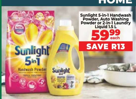 Sunlight 5-in-1 Handwash Powder, Auto Washing Powder or 2-in-1 Laundry Liquid 1.5 L