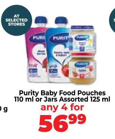 Purity Baby Food Pouches 110 ml or Jars Assorted 125 ml