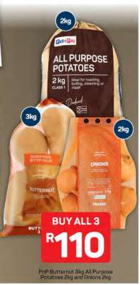 PnP Butternut 3kg All Purpose Potatoes 2kg and Onions 2kg