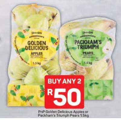 PnP Golden Delicious Apples or Packham’s Triumph Pears 1.5kg