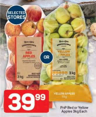 PnP Red or Yellow Apples 3kg Each
