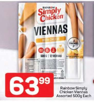 Rainbow Simply Chicken Viennas Assorted 500g Each