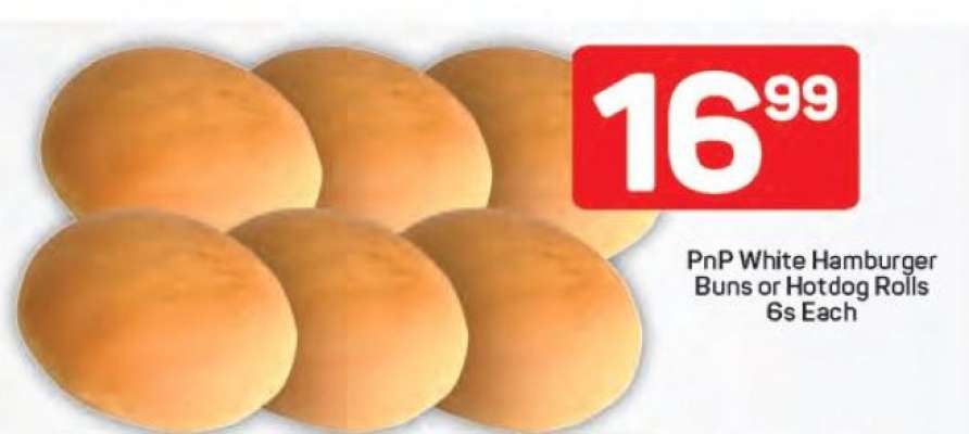 PnP White Hamburger Buns or Hotdog Rolls 6s Each