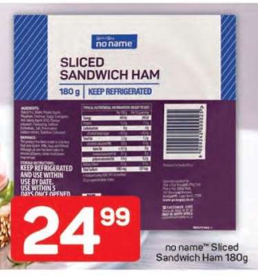 no name™ Sliced Sandwich Ham 180g