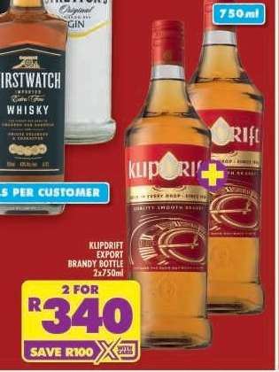 KLIPDRIFT EXPORT BRANDY BOTTLE 2x750ml