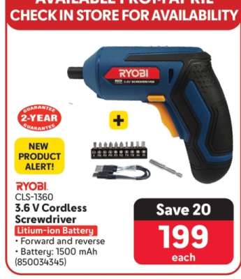 RYOBI CLS-1360 3.6 V Cordless Screwdriver