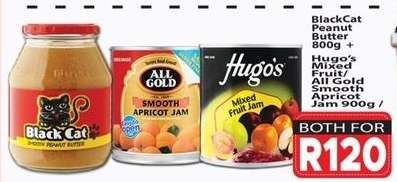 BlackCat Peanut Butter 800g + Hugo’s Mixed Fruit/All Gold Smooth Apricot Jam 900g