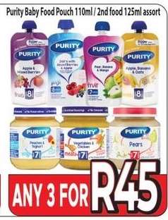 Purity Baby Food Pouch 110ml / 2nd food 125ml assort