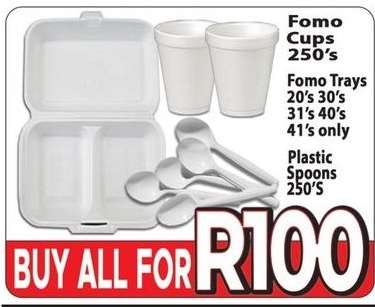 Fomo Cups, Fomo Trays, Plastic Spoons