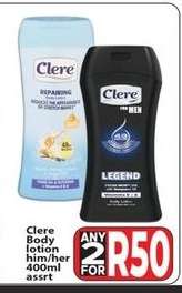 Clere Body lotion him/her 400ml assrt
