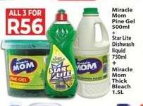 Miracle Mom Pine Gel 500ml + Star Lite Dishwash Liquid 750ml + Miracle Mom Thick Bleach 1.5L