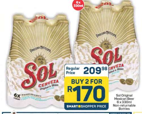 Sol Original Mexican Beer 6 x 330ml Non-Returnable Bottles