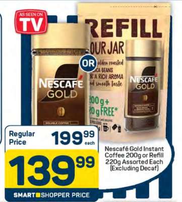 Nescafé Gold Instant Coffee 200g or Refill 220g Assorted Each (Excluding Decaf)