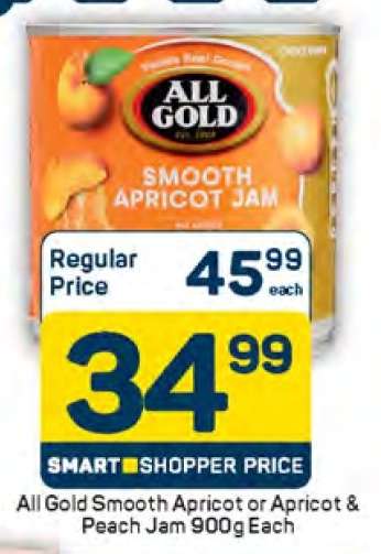 All Gold Smooth Apricot
or Apricot & Peach Jam
900g Each