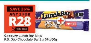 CADBURY LUNCH BAR MAX/P.S. DUO CHOCOLATE BAR