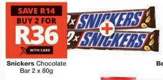 Snickers Chocolate Bar 2 x 80g