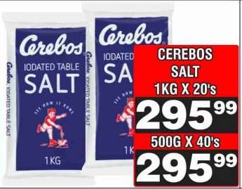 CEREBOS SALT 1KG X 20's