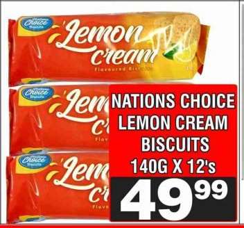 NATIONS CHOICE LEMON CREAM BISCUITS 140G X 12's
