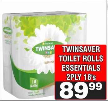 TWINSAVER TOILET ROLLS ESSENTIALS 2PLY 18's