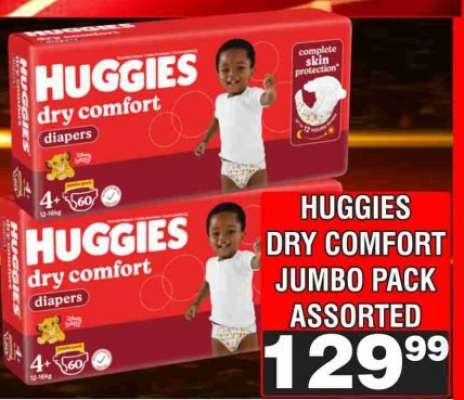 HUGGIES DRY COMFORT JUMBO PACK ASSORTED