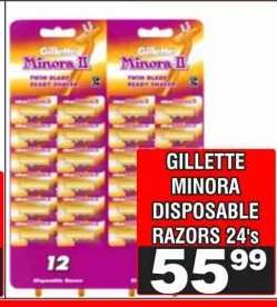 GILLETTE MINORA DISPOSABLE RAZORS 24's
