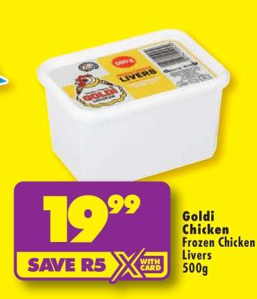 GOLDI CHICKEN FROZEN CHICKEN LIVERS 500g