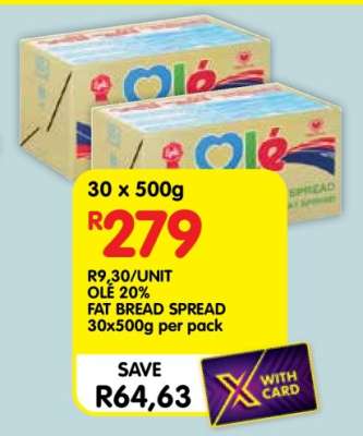 OLÉ 20% FAT BREAD SPREAD 30x500g per pack