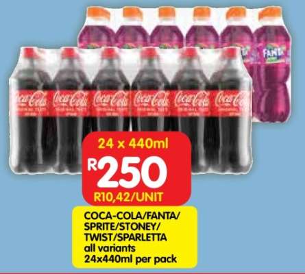 COCA-COLA/FANTA/SPRITE/STONEY/TWIST/SPARLETTA all variants 24x440ml per pack