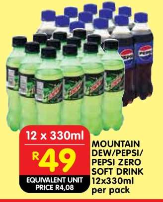 MOUNTAIN DEW/PEPSI/PEPSI ZERO SOFT DRINK 12x330ml per pack