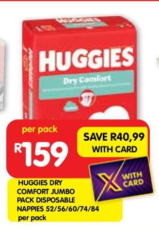 HUGGIES DRY COMFORT JUMBO PACK DISPOSABLE NAPPIES 52/56/60/74/84 per pack