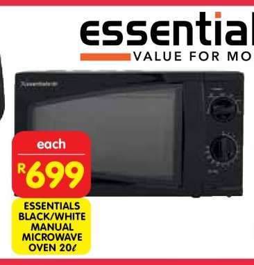 ESSENTIALS BLACK/WHITE MANUAL MICROWAVE OVEN 20ℓ